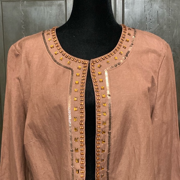 Dress Barn Brown Linen sequence cropped jacket - Size Large - Picture 4 of 11